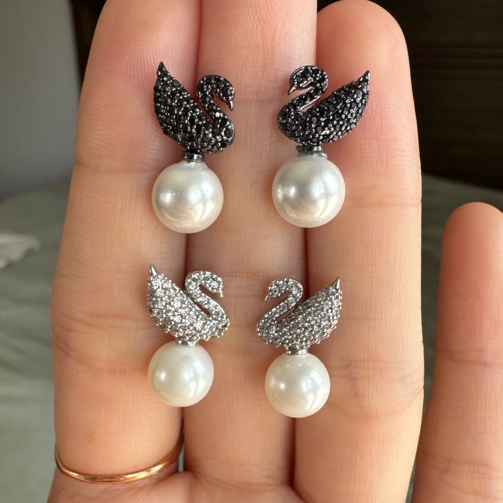 Elegant Swan Pearl Earrings, 2 pairs bundle